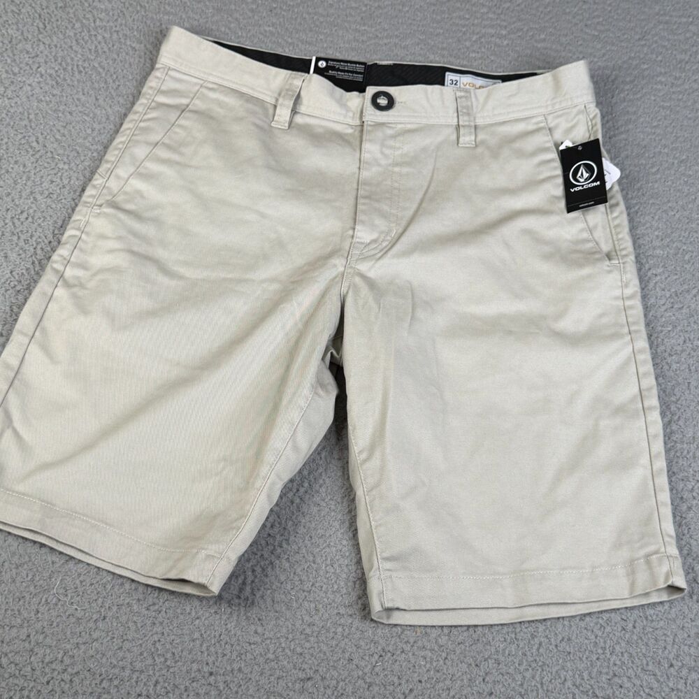 VOLCOM Frickin Chino Shorts Mens 32 Beige Modern Straight 10" Inseam Khaki Skate